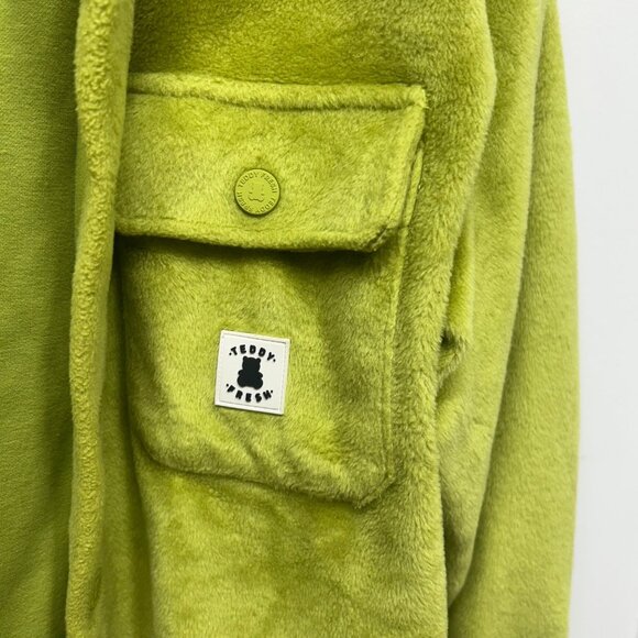 Teddy Fresh Green Fleece Button-Up Shirt Jacket With Pockets M - Picture 3 of 9